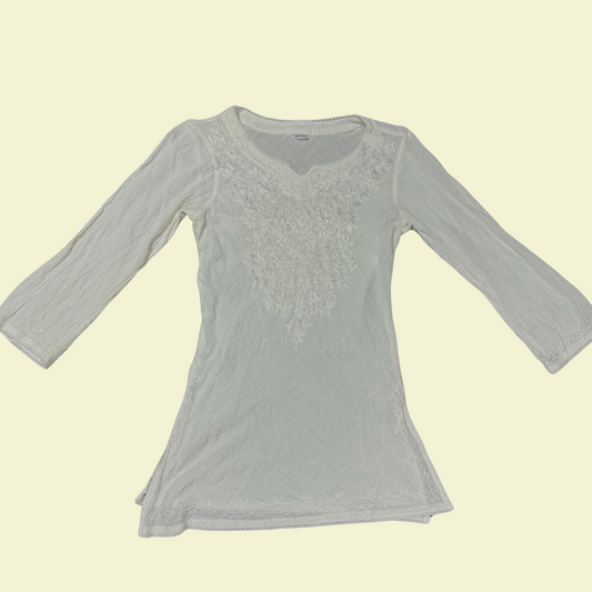 (S) White Sparkly Flowy Mini Dress